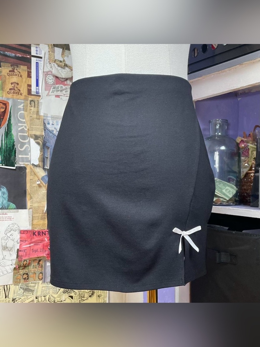 Black Mini Skirt w/ White Bow